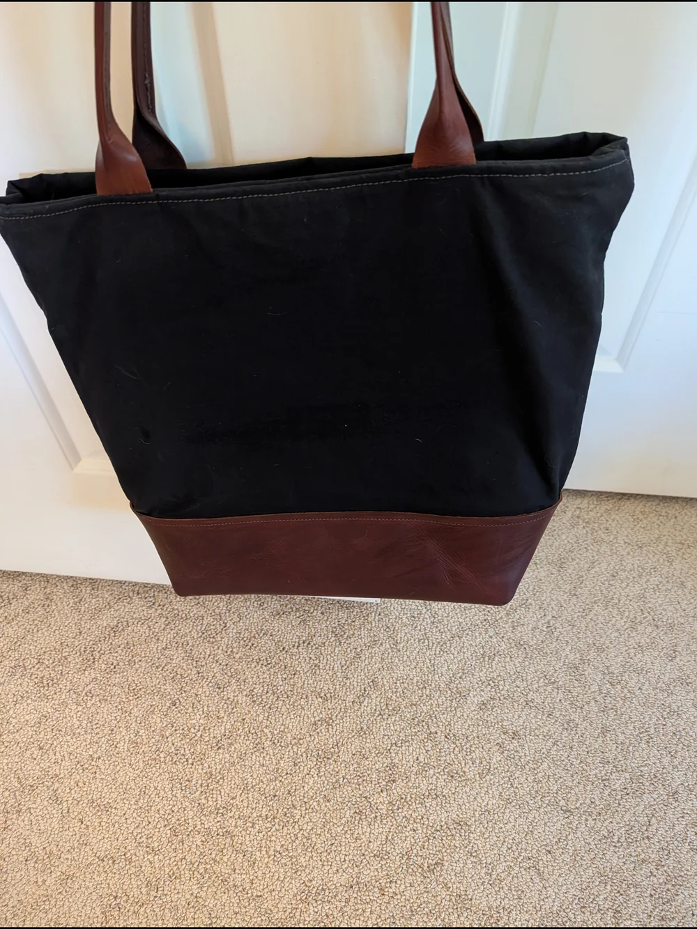 R. Riveter Black Canvas & Brown Leather Tote Bag